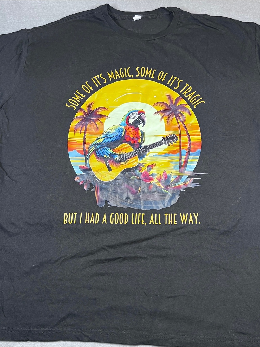 Jimmy Buffett Style Parrot Guitar Tropical Beach Graphic Tee 2XL